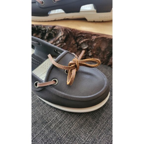 CROCS BEACH LINE BROWN CROSLITE BOAT SHOE NAUTICAL STYLE SZ 5 - Picture 5 of 11